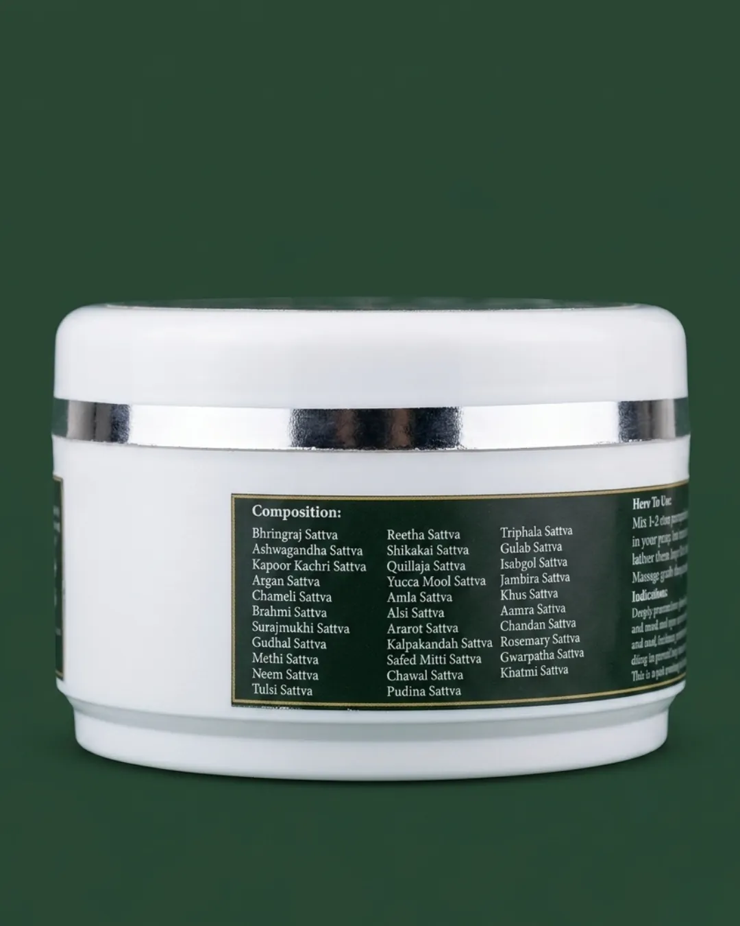 Back label of the KESHRASAYAN jar showing the composition and how to use