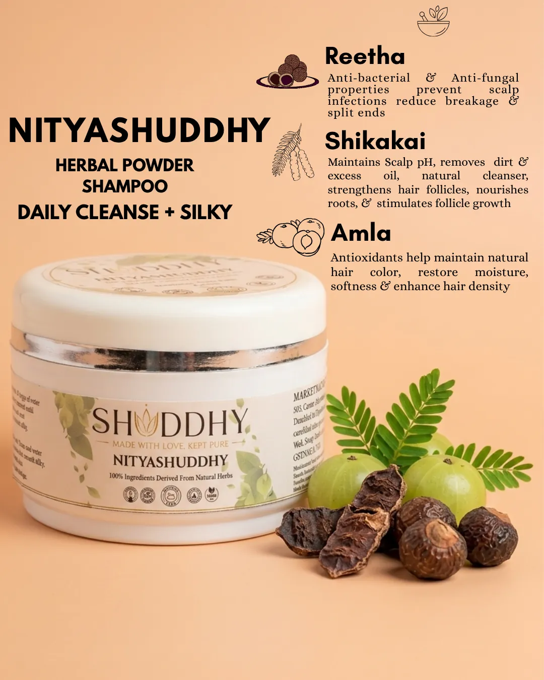 NITYASHUDDHY daily cleanse and silky: benefits of Reetha, Shikakai and Amla
