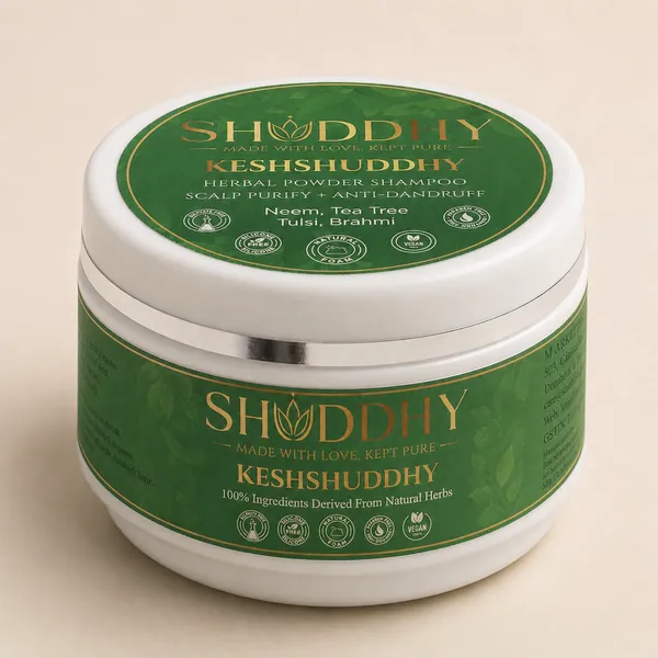 KESHSHUDDHY herbal hair wash jar, front view of the pack on a plain cream background